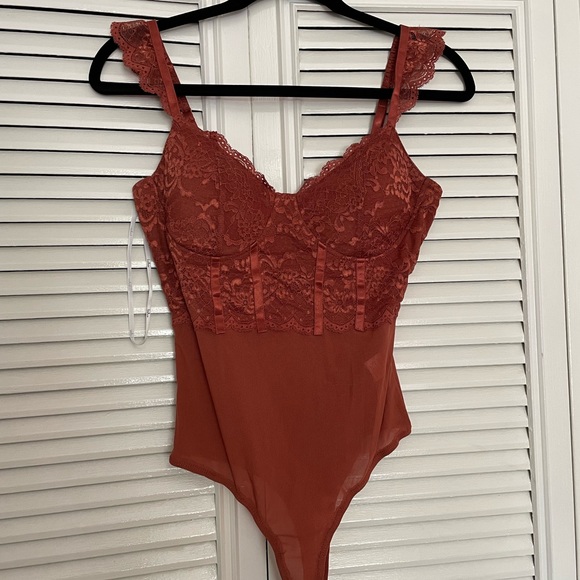 Lulus Wow-Worthy Rust Brown Lace Bustier Bodysuit - Picture 5 of 8